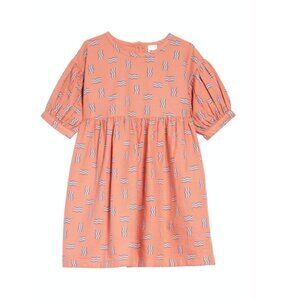 Open Edit Coral Short Sleeve Puff Sleeve Dress with Pattern